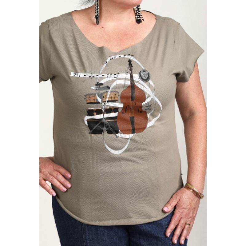 Estilo Estilo Clothing™ El Nuevo Tumbao Upright Bass Timbales Congas Cut Boat Neck T-shirt Warm Gray