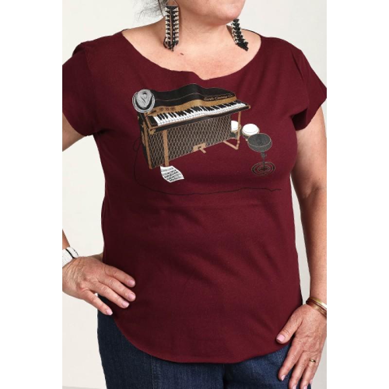 Estilo Estilo Clothing™ Esperando Montuno Fender Rhodes Piano Cut Boat Neck T-Shirt Maroon