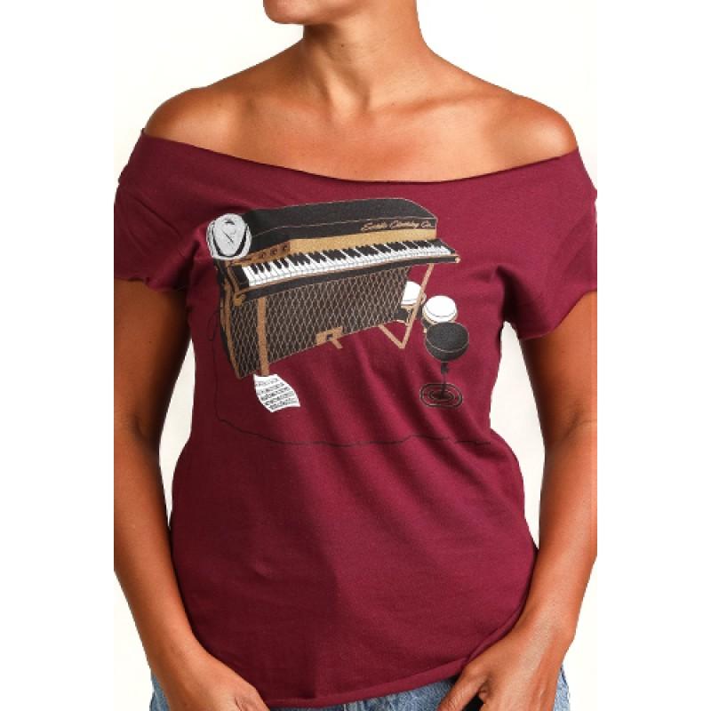 estilo Estilo Clothing™ Esperando Montuno Fender Rhodes Piano Cut Boat Neck T-Shirt Maroon