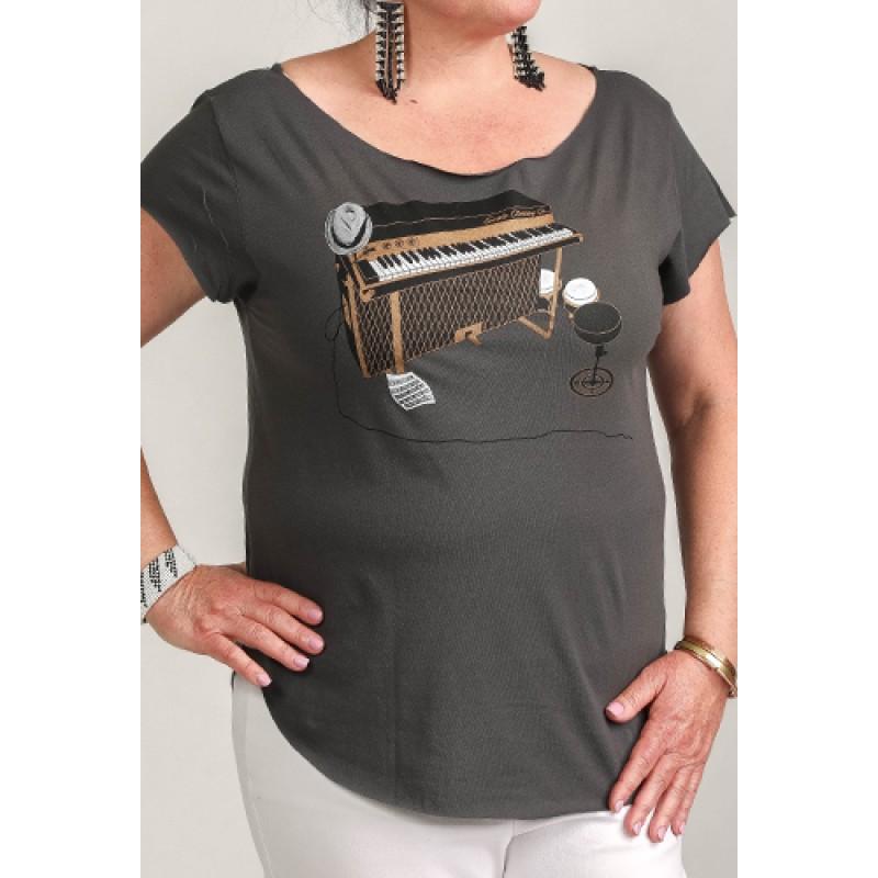 Estilo Estilo Clothing™ Esperando Montuno Fender Rhodes Piano Cut Boat Neck T-Shirt Heavy Metal Gray