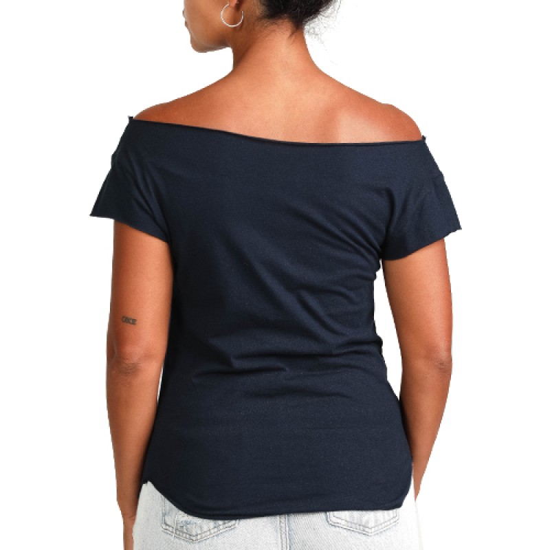 Estilo Estilo Clothing™ Harmonic Blues Harmonica Player Cut Boat Neck T-shirt Midnight Navy