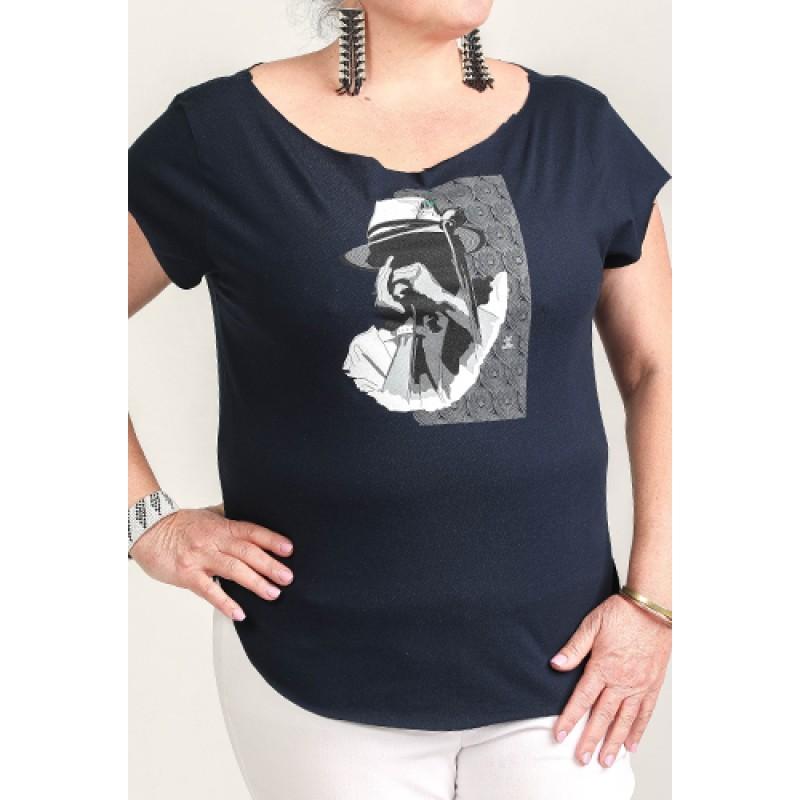 Estilo Estilo Clothing™ Harmonic Blues Harmonica Player Cut Boat Neck T-shirt Midnight Navy