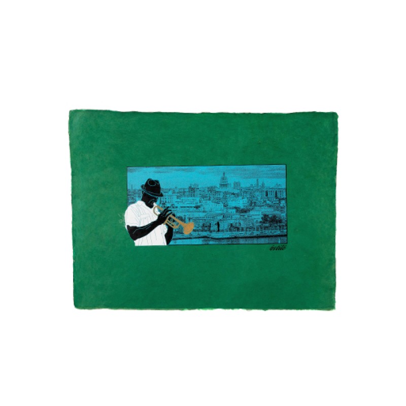 estilo Estilo Clothing™ Havana Blues Trumpet Player Havana Cuba Skyline Art Print on Paper