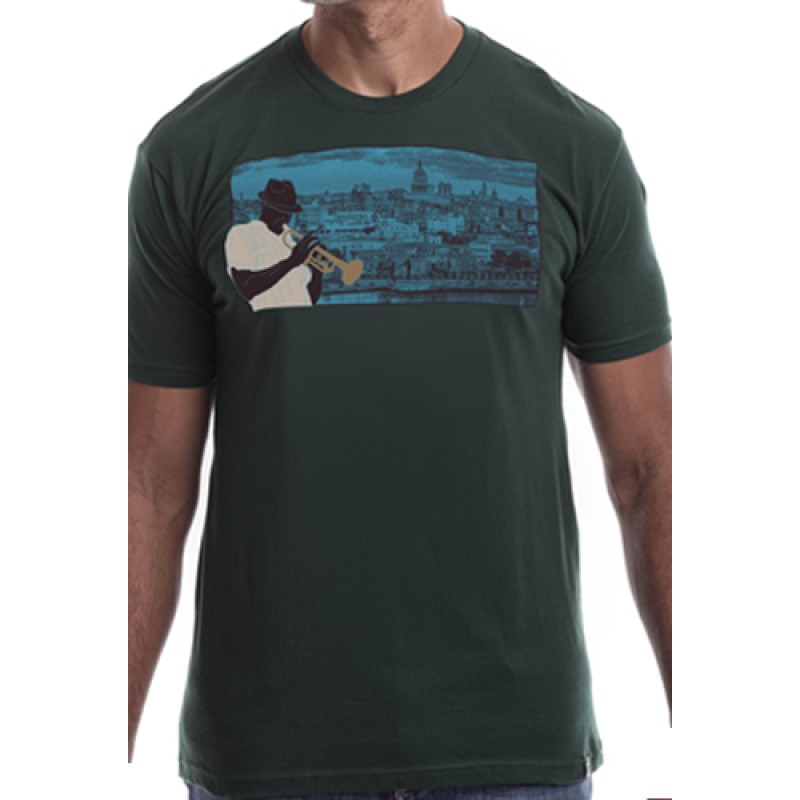 estilo Estilo Clothing™ Havana Blues Trumpet Player Havana Cuba Skyline T-shirt Forest Green