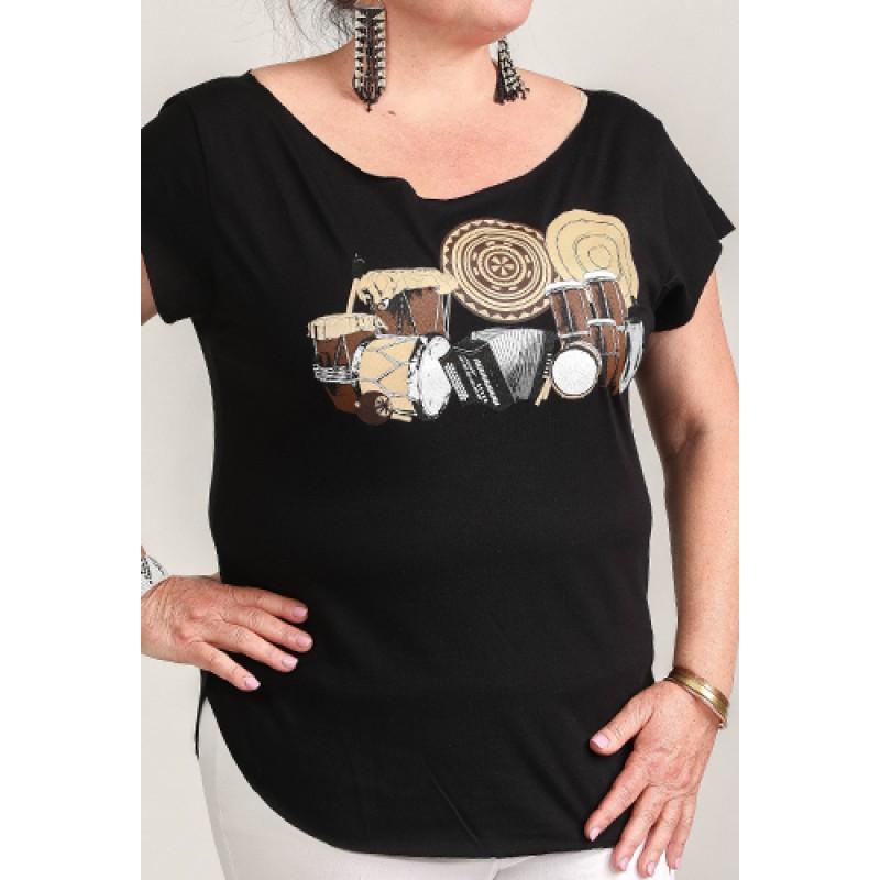 Estilo Estilo Clothing™ La Cumbia De Colombia Y Panama Cut Boat Neck T-shirt Black