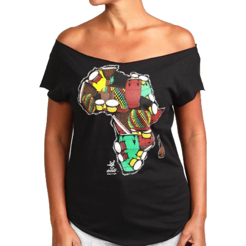 estilo Estilo Clothing™ One Drum Africa/Drum Cut Boat Neck T-shirt Black estilo Estilo Clothing™ One Drum Africa/Drum Cut Boat Neck T-shirt Black