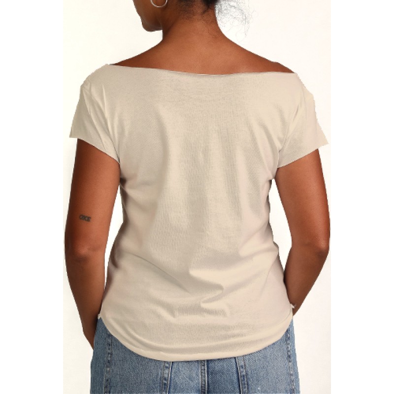 Estilo Estilo Clothing™ Sessions Home Music Studio Cut Boat Neck T-shirt Cream