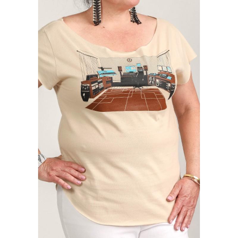Estilo Estilo Clothing™ Sessions Home Music Studio Cut Boat Neck T-shirt Cream