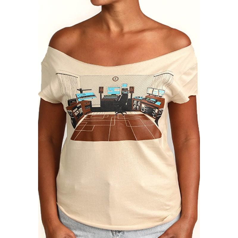 estilo Estilo Clothing™ Sessions Home Music Studio Cut Boat Neck T-shirt Cream