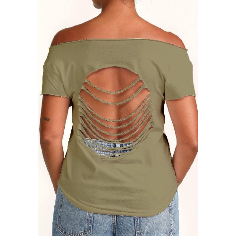 Estilo Estilo Clothing™ Son Jarocho Fandango Cut Boat Neck T-shirt Military Green