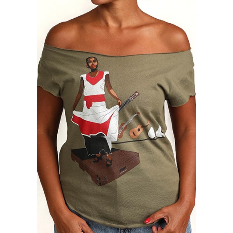 estilo Estilo Clothing™ Son Jarocho Fandango Cut Boat Neck T-shirt Military Green