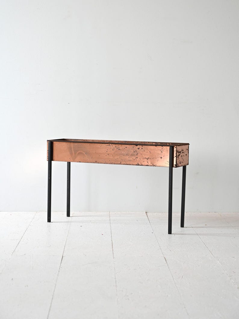 Etsy 1960s Scandinavian Copper Planter With Black Metal Base