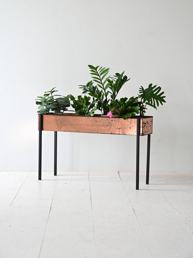 etsy 1960s Scandinavian Copper Planter with Black Metal Base