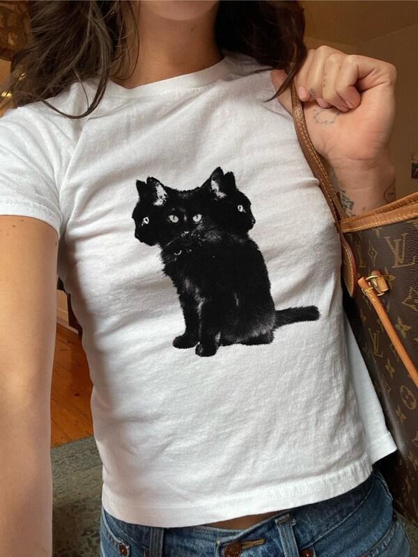 etsy 3 Headed Cat Baby Tee Graphic Tshirt Spooky Halloween Graphic Baby Tee Grunge Emo Top Y2K Fashion Gothic Tees Autumn Softstyle Tee