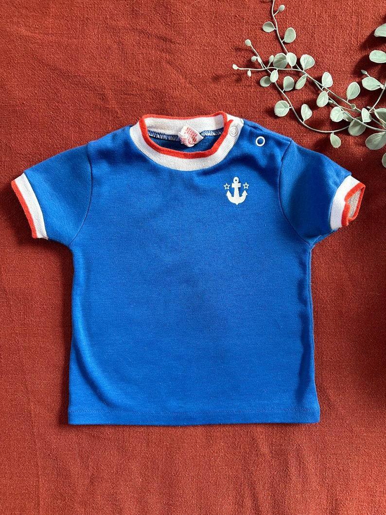 etsy 80s Vintage | Baby Toddler Red White and Blue Ringer Short Sleeve Shirt Made in USA 9-12M | Kids Vintage Clothes