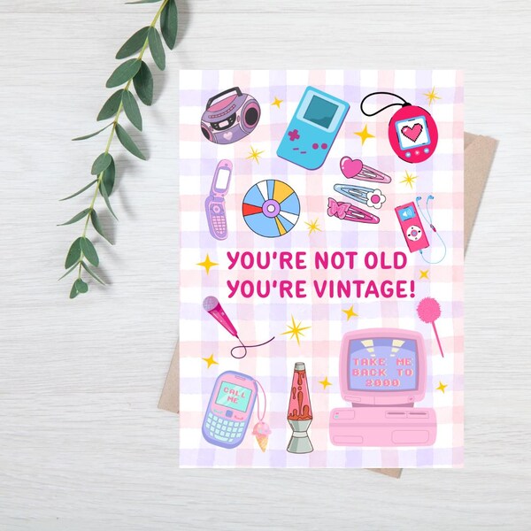 Etsy 90s Birthday Card 2000s Birthday Card For Her Best Friend Sister Pink Card Retro Toy Birthday Card Y2K Vibes You're Not Old You're Vintage