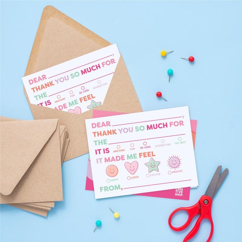 Etsy Adorable Kids' Emotion Fill-in Thank You Cards: Pink Birthday & Gift Gratitude Notes For Children; Gift Thank You Card; Fill In Thank You