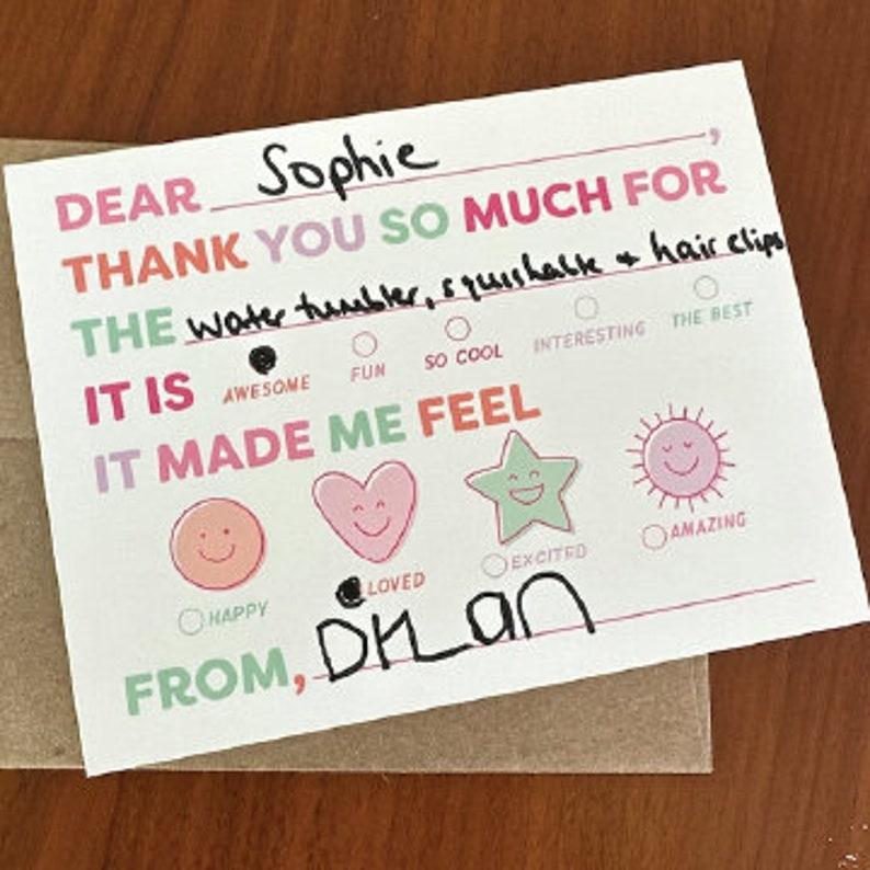 Etsy Adorable Kids' Emotion Fill-in Thank You Cards: Pink Birthday & Gift Gratitude Notes For Children; Gift Thank You Card; Fill In Thank You