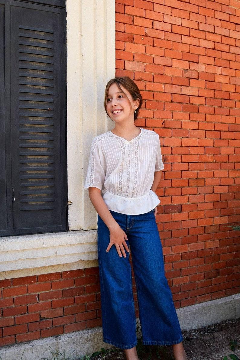 etsy Antique Victorian Cotton Batiste Top with Valenciennes Lace Insert 19th Century Lace Corset Cover 1800s Children Cotton Batiste Top