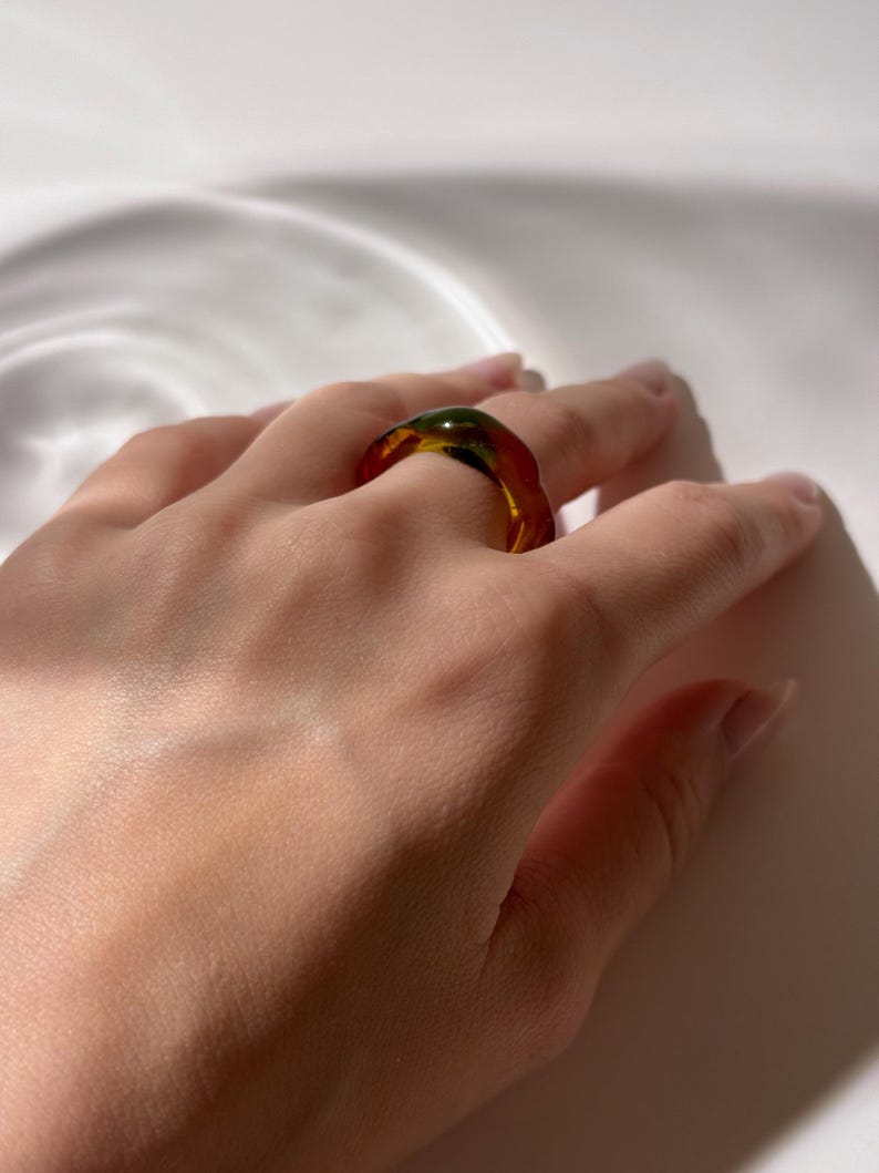 Etsy Autumn Leaves Inspired Glass Ring - Minimalist Borosilicate Jewelry Artisan Handmade Gift Perfect Present For Fall Lovers