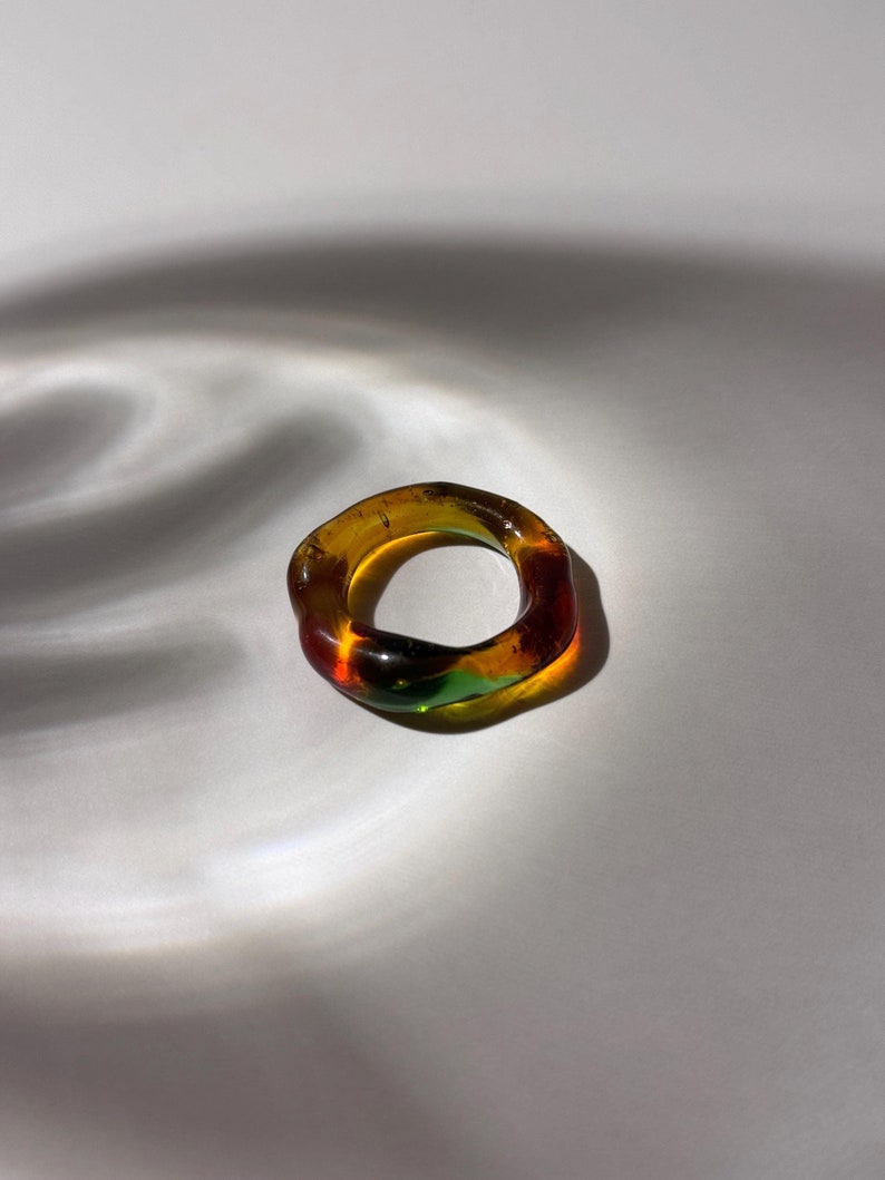 etsy Autumn Leaves Inspired Glass Ring - Minimalist Borosilicate Jewelry Artisan Handmade Gift Perfect Present for fall lovers