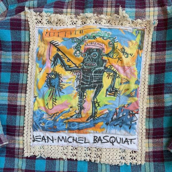 Etsy Basquiat Upcycled Distressed Flannel Shirt Jacket
