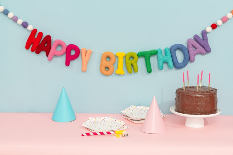 Etsy Birthday Garland Birthday Banner Birthday Decor Party Decor Felt Ball Garland Felt Garland Rainbow Birthday Reusable Decor Celebrate