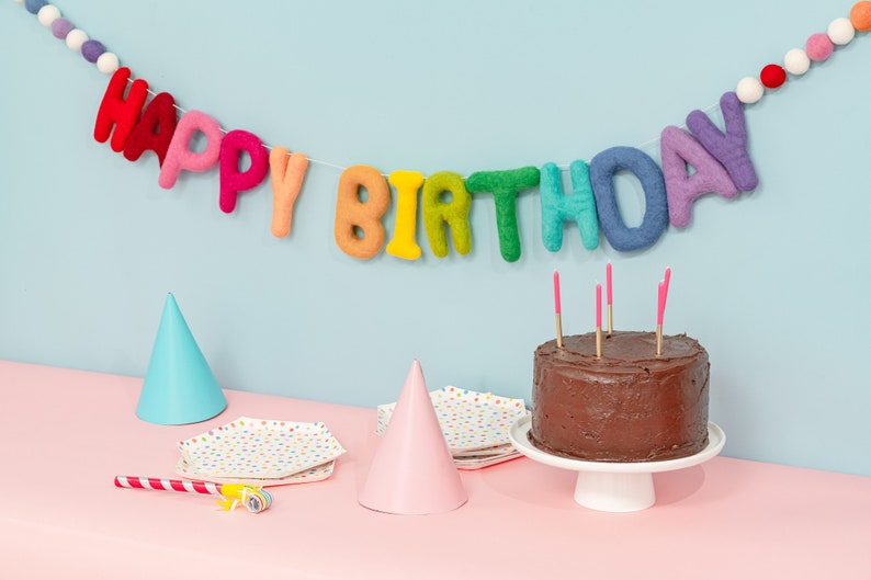 Etsy Birthday Garland Birthday Banner Birthday Decor Party Decor Felt Ball Garland Felt Garland Rainbow Birthday Reusable Decor Celebrate