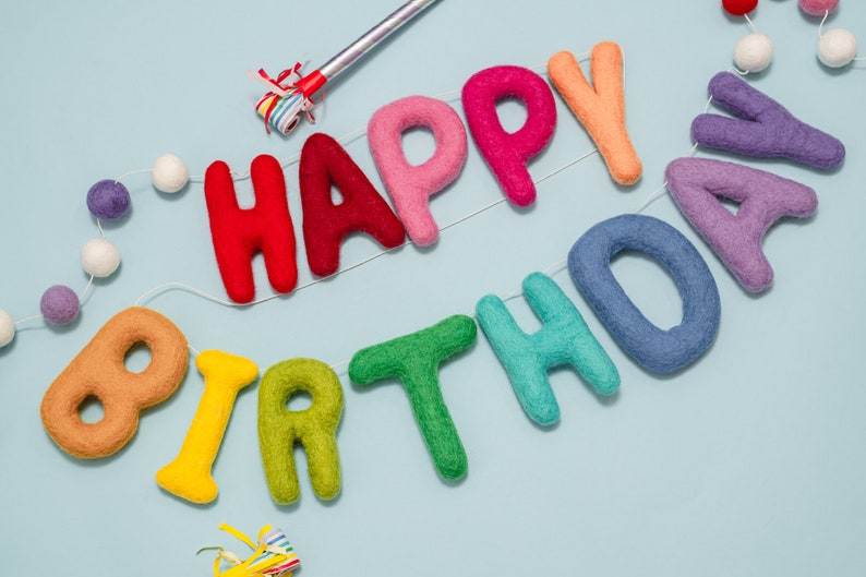 Etsy Birthday Garland Birthday Banner Birthday Decor Party Decor Felt Ball Garland Felt Garland Rainbow Birthday Reusable Decor Celebrate