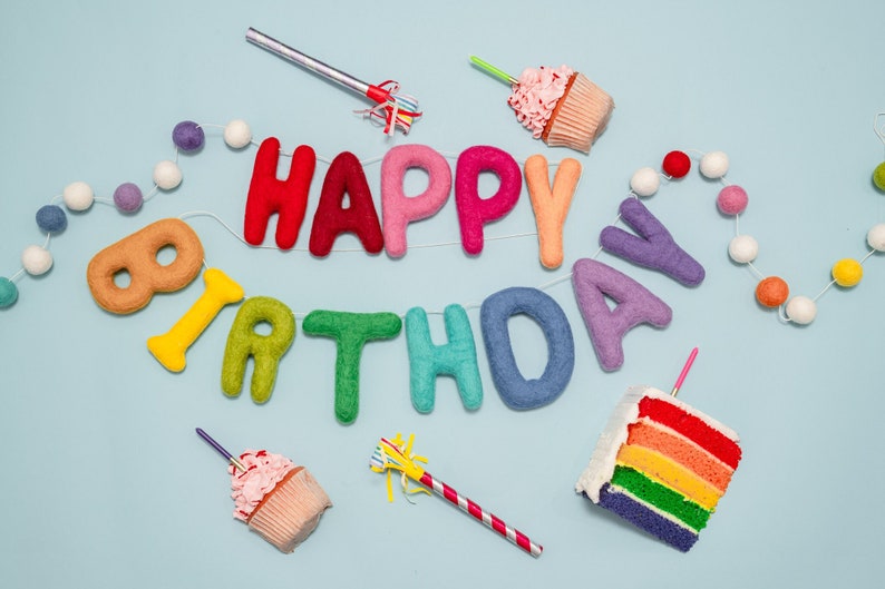 etsy Birthday garland birthday banner birthday decor party decor felt ball garland felt garland rainbow birthday reusable decor celebrate