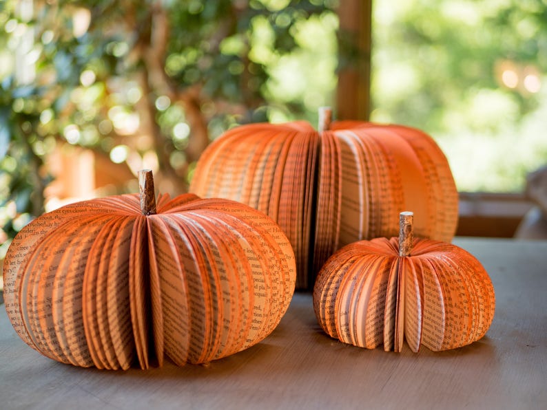 etsy Book Pumpkins-Fall Decor-Thanksgiving Table Decor-Halloween Decor-Thanksgiving Decor-Fall Pumpkin-Autumn Decor-Cottage Core Decor