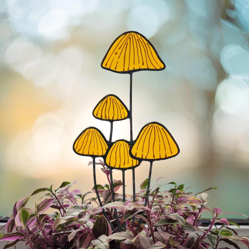 Etsy Brown Mushrooms Stained Glass Plant Stake. Beautiful Handmade Decoration For Plant Lovers. Perfect Housewarming Gift