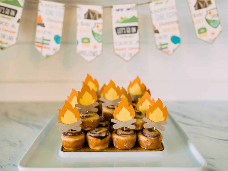 Etsy Campfire Cupcake Toppers Camping Theme Party Supplies Bonfire Party Decor Camping Theme Party Lumberjack Party Decor Camp Fire Toppers