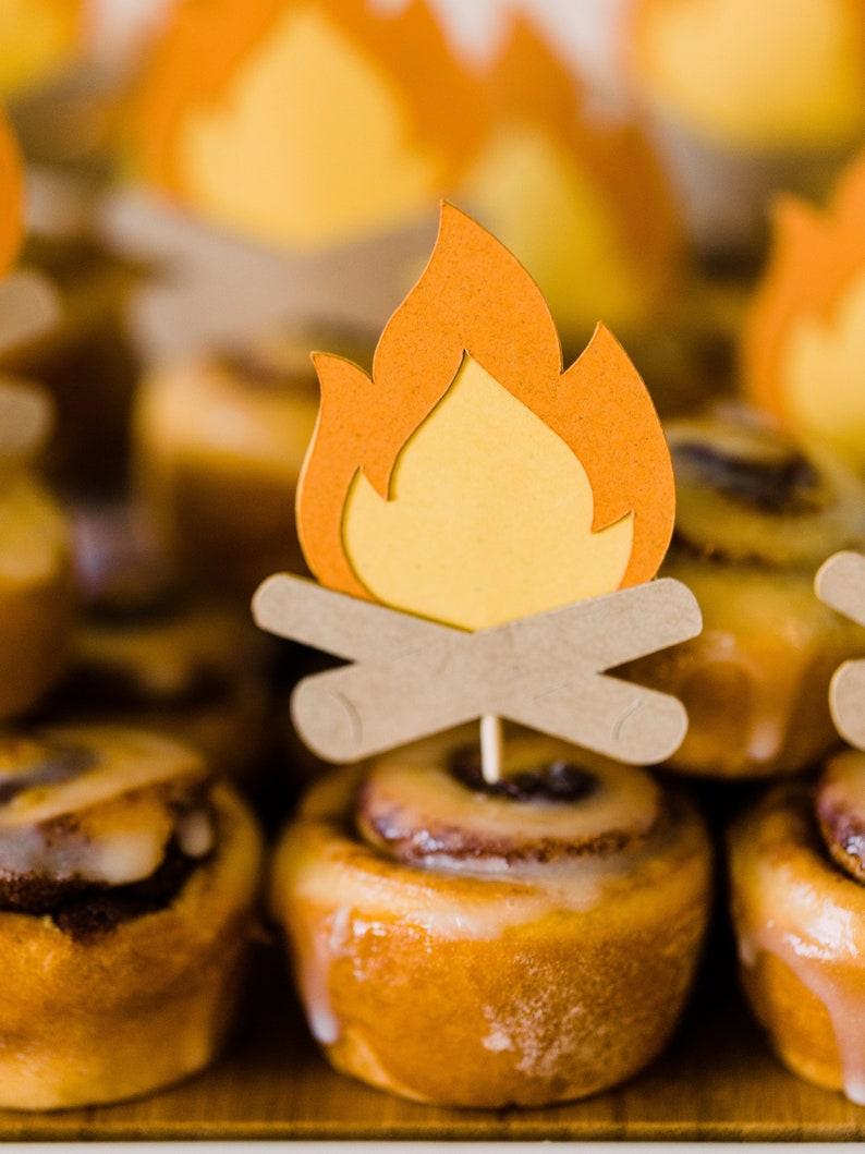 Etsy Campfire Cupcake Toppers Camping Theme Party Supplies Bonfire Party Decor Camping Theme Party Lumberjack Party Decor Camp Fire Toppers