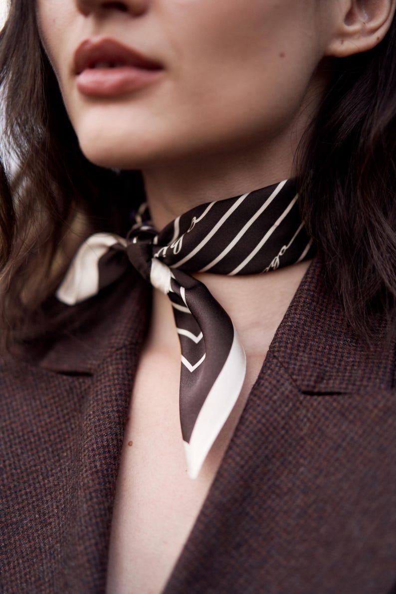 etsy Chocolate Brown Scarf Small Natural Silk Square Head Scarf Silk Neck Scarf Silk Bandana for Women Fall Fashion Fall Silk Scarf