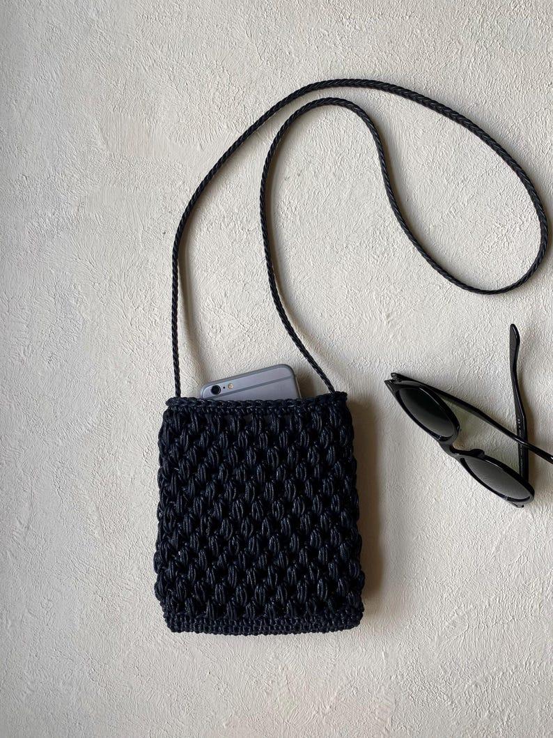 Etsy Crochet Crossbody Bag With Vegan Leather Strap Mobile Phone Bag Crochet Purse Strap Shoulder Bag Fall Accessory Valentines Day Gift