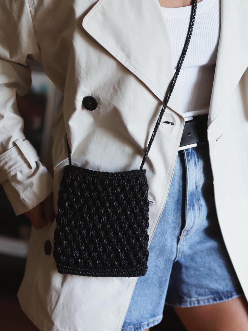 Etsy Crochet Crossbody Bag With Vegan Leather Strap Mobile Phone Bag Crochet Purse Strap Shoulder Bag Fall Accessory Valentines Day Gift