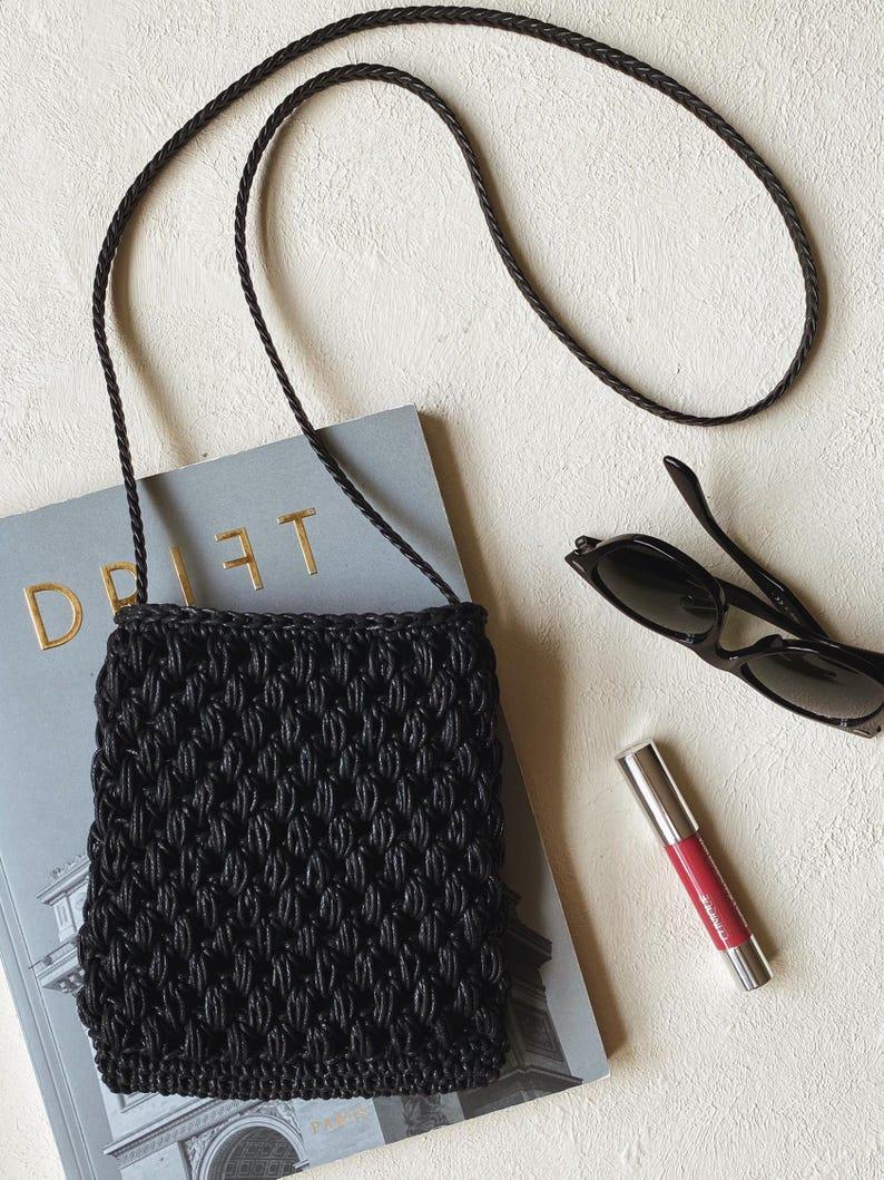 Etsy Crochet Crossbody Bag With Vegan Leather Strap Mobile Phone Bag Crochet Purse Strap Shoulder Bag Fall Accessory Valentines Day Gift