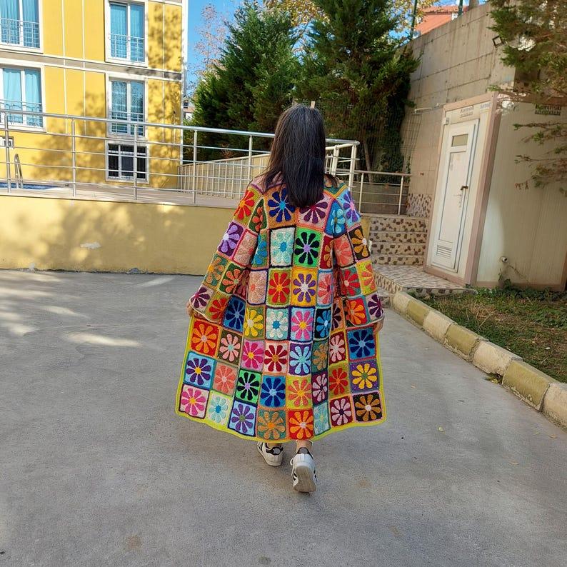 etsy Crochet Granny Square Cardigan Custom Jacket Women Personalized Crochet Sweater Hand Knit Cotton Cardigan Handmade Fall Style Gift