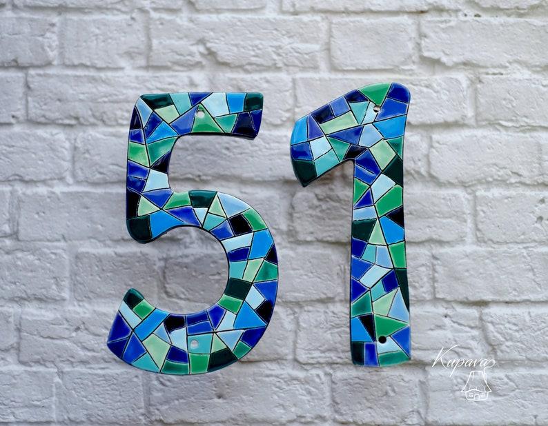 Etsy Custom Ceramic Numbers Tile Wall Hanging Blue Mosaic Tiles Wall Decor House Numbers Beach Home Number Mosaic Art Coastal Living Sign