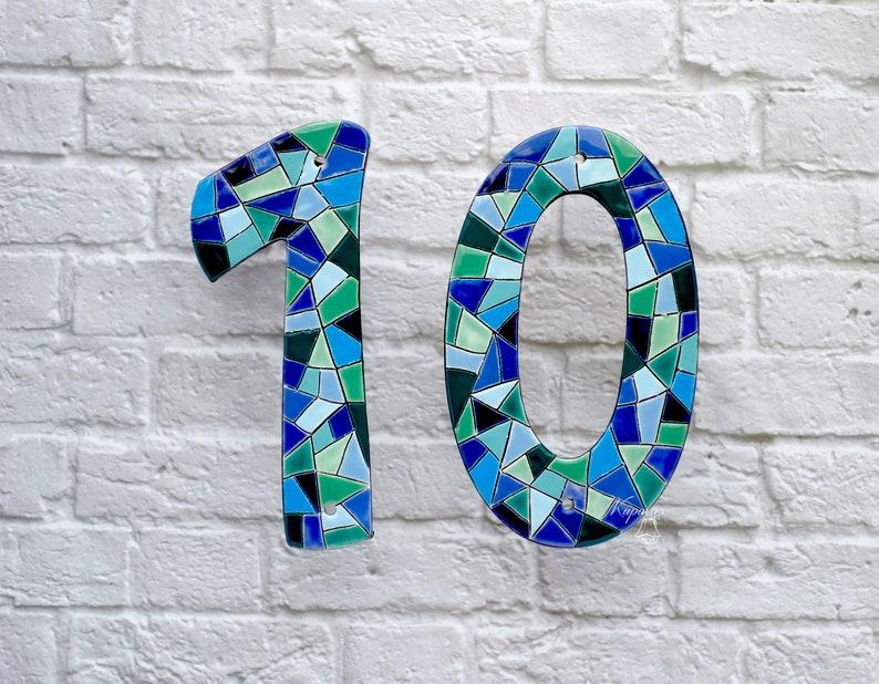 etsy Custom ceramic numbers tile wall hanging blue mosaic tiles wall decor house numbers beach home number mosaic art coastal living sign