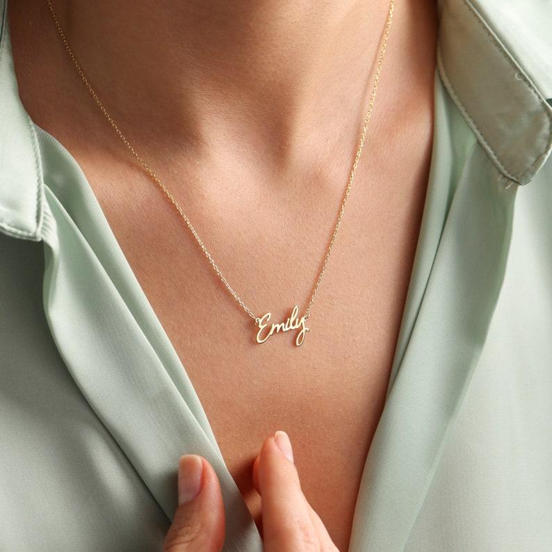 Etsy Custom Gold Name Necklace Dainty Name Charm Necklace Cursive Name Necklace Birthday Gift Christmas Gift Gift Her Mother's Gift