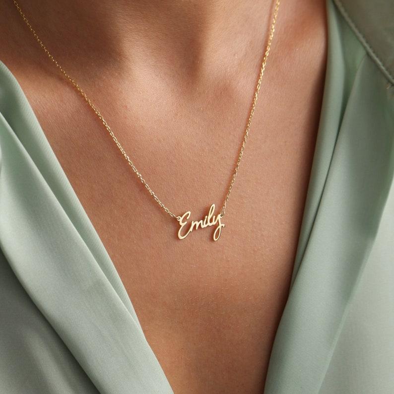 Etsy Custom Gold Name Necklace Dainty Name Charm Necklace Cursive Name Necklace Birthday Gift Christmas Gift Gift Her Mother's Gift