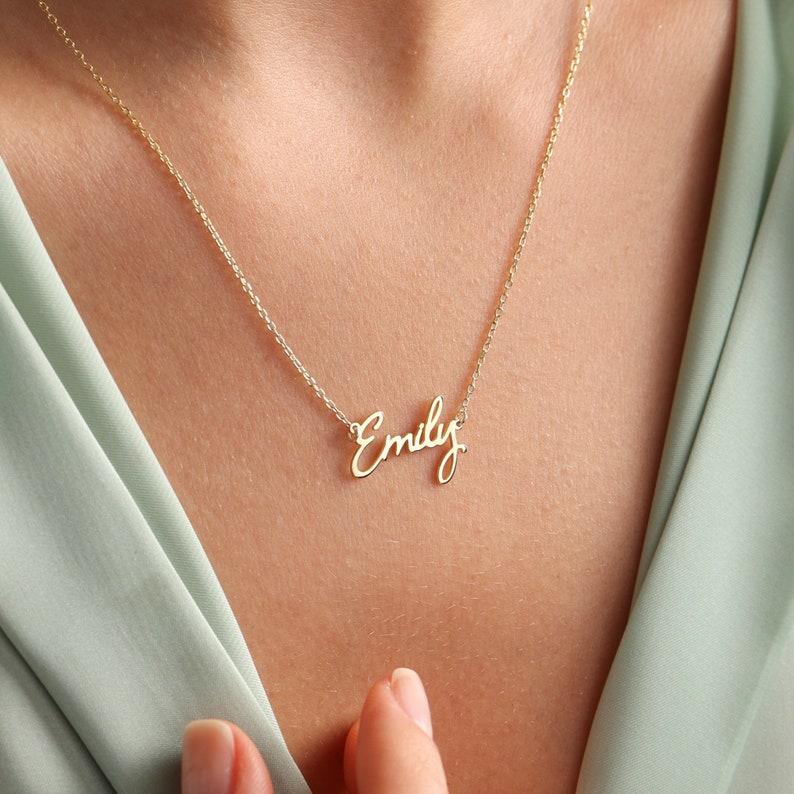 etsy Custom Gold Name Necklace Dainty Name Charm Necklace Cursive Name Necklace Birthday Gift Christmas Gift Gift Her Mother's Gift