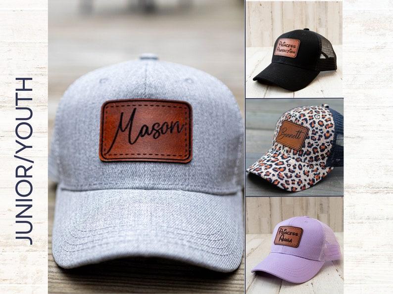 Etsy Custom Junior Kids Hat Leather Patch Cap For Kids Personalized Mesh Trucker Hat For Children Custom Name Hat For Kids For Summer