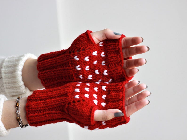 Etsy Custom Knit Heart Fingerless Gloves: Accessories For Fall And Winter Best Gift For Her