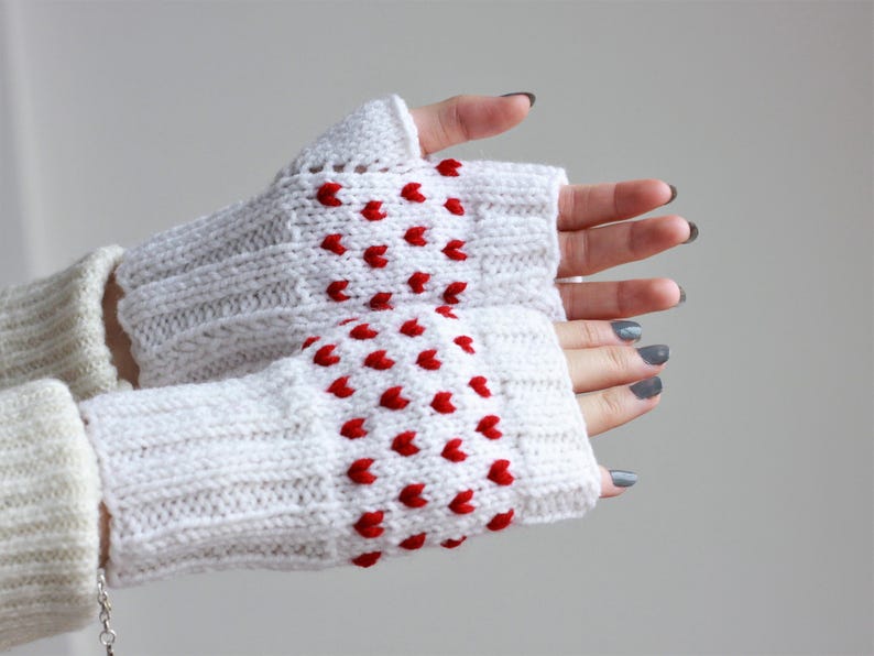 Etsy Custom Knit Heart Fingerless Gloves: Accessories For Fall And Winter Best Gift For Her