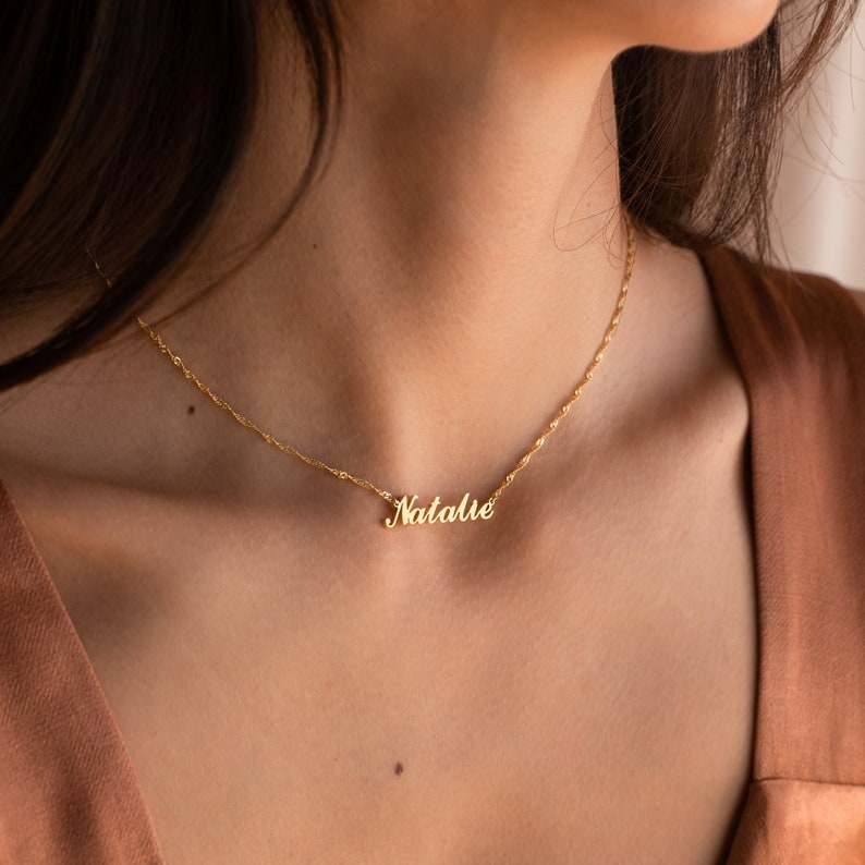 Etsy Custom Name Necklace By Caitlyn Minimalist • Sparkle Twist Chain Name Necklace • Personalized Gifts For Bridesmaid Proposal • NM100F62