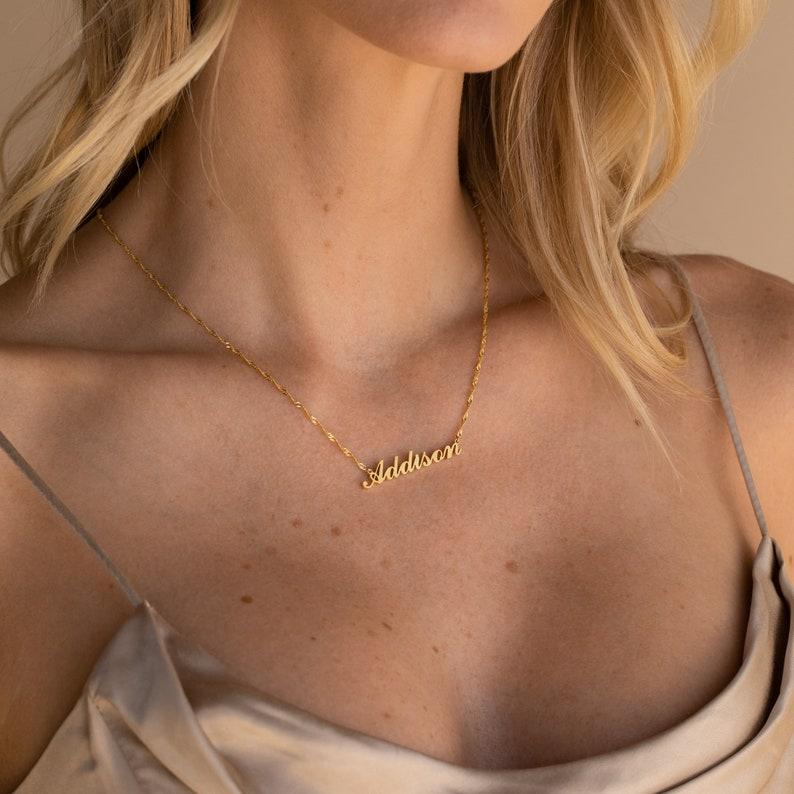 Etsy Custom Name Necklace By Caitlyn Minimalist • Sparkle Twist Chain Name Necklace • Personalized Gifts For Bridesmaid Proposal • NM100F62