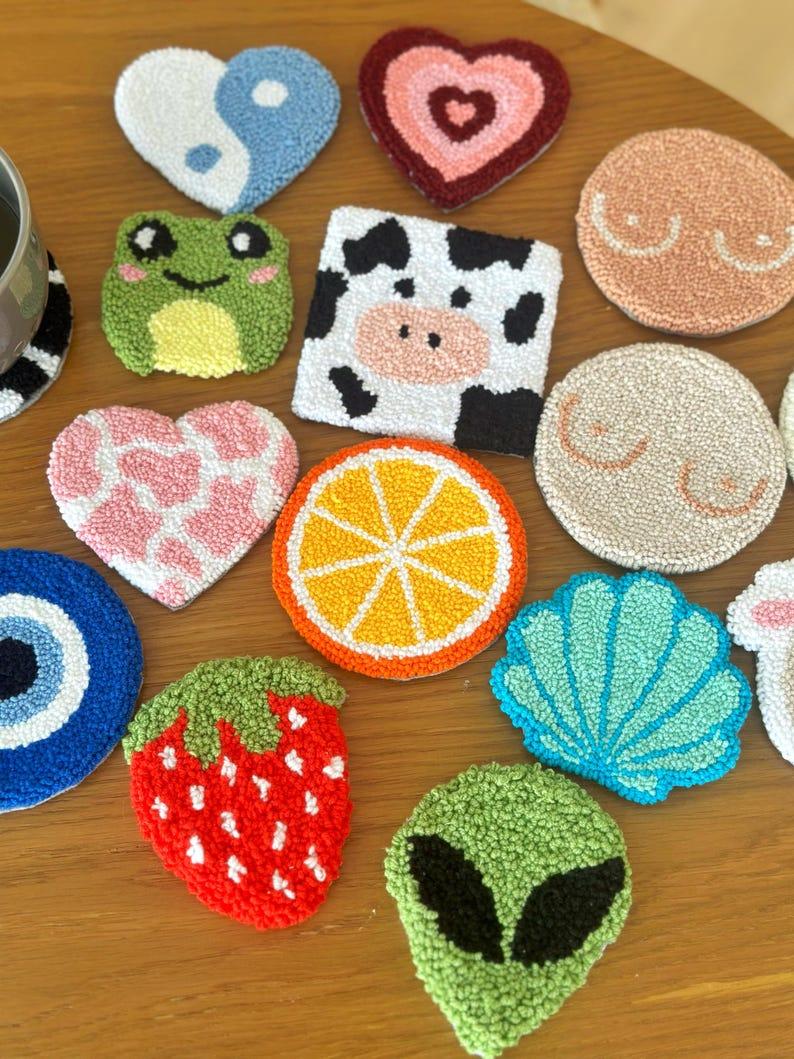 Etsy Cute Coffee Table Coaster Set Punch Needle Mug Rugs Custom Tufted Coasters Dorm Desk Decor Handmade Coasters Christmas Thanksgiving Gifts